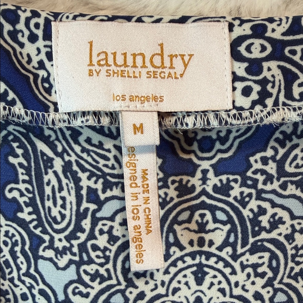 Laundry by Shelli Segal Blue and White Bohemian Blouse M - Picture 4 of 5